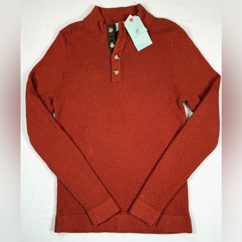 NWT‎ CLASS CLUB Boys’ Orange Waffle Knit Long Sleeve Henley Sweater Size 18-20